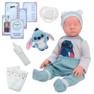 Imagem de Bebe Reborn Boneca Recém Nascida 100% Silicone Roupa Stitch - Cegonha 