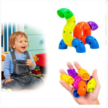 Imagem de Brinquedo De Montar Interativo Plastico Infantil Tubos Conexões Encaixar Coloridos 32 Peças Certificação INMETRO