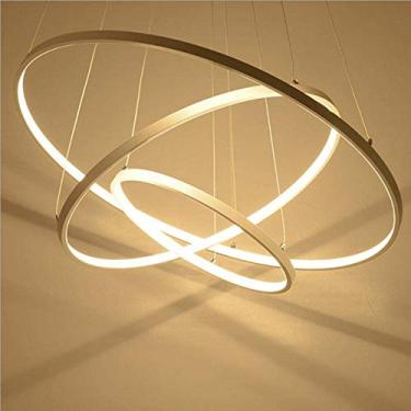Imagem de Lustre Pendente Luminária Art Decor Círculo Controle Remoto s Cozinha Quarto Sala de Estar Sala de Estar Suspensão Vertigo Cor Branca Anel Luminária Pendente Branco Frio 1 Anel 20cm