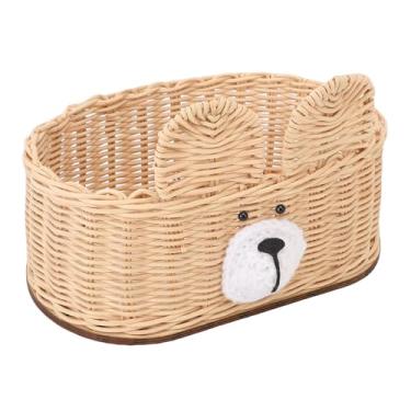 Imagem de Capa de caixa de tecido de vime tecido Cffuvros com urso fofo, acessório decorativo de vime para banheiro porta-guardanapo retangular para sala de estar, decoração de mesa de (Saudade)
