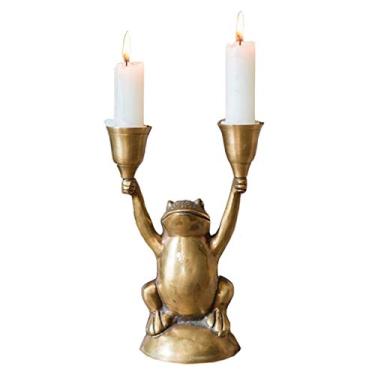 Imagem de Castiçal castiçal de latão feito à mão sapo castiçal decoração de estudo retrô literário castiçal presente candelabro decoração de casa