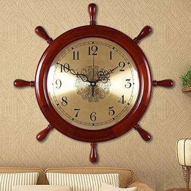 Imagem de AKALNNB Decoração de parede de metal para casa, relógio de parede para decoração de sala de estar, relógio de parede, relógio de madeira maciça rodas de navio (B 45,5 cm) (B 45,5 cm) (B 45,5 cm)