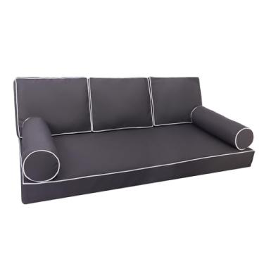 Imagem de FSJITF Capa de cama de solteiro para uso externo, para varanda e varanda externa, conjunto de fronhas, tecido impermeável resistente ao desbotamento, apenas capa (cinza carbono, conjunto de 6 peças)