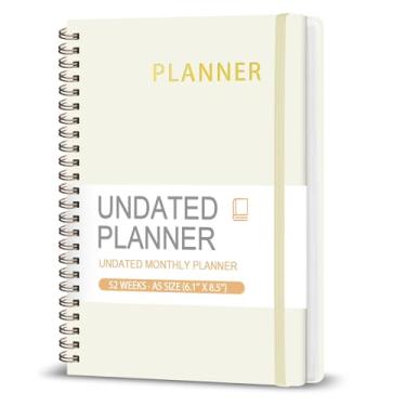 Imagem de Agenda semanal sem data, caderno semanal para fazer com objetivo, organizador e rastreador de hábitos, agenda diária A5 com encadernação espiral, ideal para escritório escolar (bege)