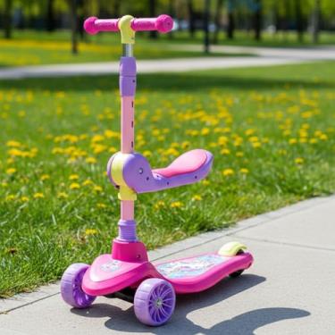 Imagem de Patinete Infantil com Assento 2 em 1, Patinete Kids Ajustável, Rodas LED, Seguro e Confortável, Ideal para Crianças de 3 a 6 Anos, Diversão e Mobilidade, Brinquedo Infantil - Rosa