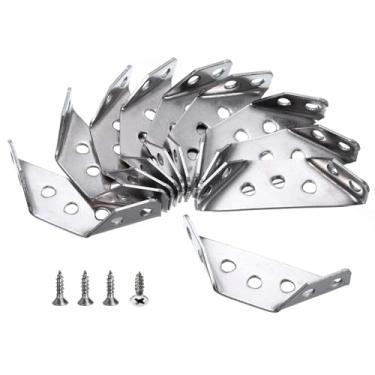 Imagem de 10 peças de conector universal de canto de móveis de aço inoxidável com parafusos de ferro, suportes de ângulo trapeziforme de canto para cadeira de mesa de armário de prateleira, tom prateado (1,5 mm