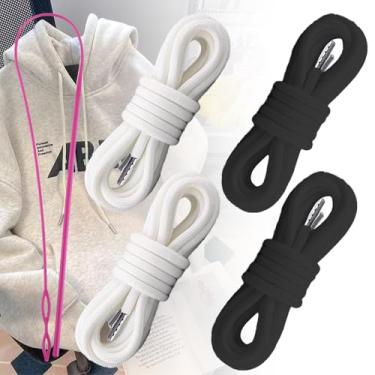 Imagem de Cordões de substituição com cordão com passador fácil para calças de moletom, shorts, jaquetas, casacos (preto, branco)
