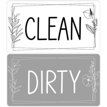 Imagem de Ímã para lava-louças, placa suja limpa, retangular, dupla face, minimalista, floral, limpo/sujo para máquinas de lavar louça, acessórios magnéticos modernos para casa e cozinha