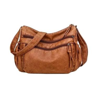 Imagem de Bolsa de Ombro Feminina Retrô - Grande Capacidade, Couro PU Lavado e M