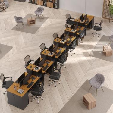 Imagem de Estação De Trabalho 12 Lugares Office Tech 12 Mesas 10 Armár - Preto E Cedro Preto E Cedro