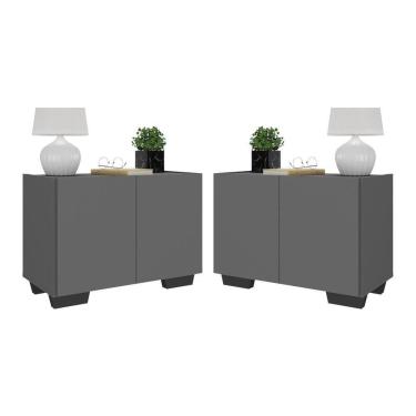 Imagem de Kit 2 Mesas De Cabeceira 2 Portas E Pés Mp4139 Grafite preto