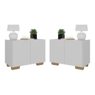 Imagem de Kit 2 Mesas De Cabeceira 2 Portas E Pés Multimóveis Mp4139 Branco Natural
