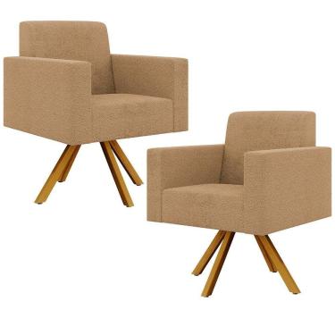 Imagem de Kit 02 Poltronas Decorativa Giratória Base De Madeira Helô L02 Bouclê Mostarda
