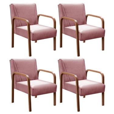 Imagem de Kit 4 Poltronas Anita Moderna Decorativa Braço Madeira Veludo Rosê 390