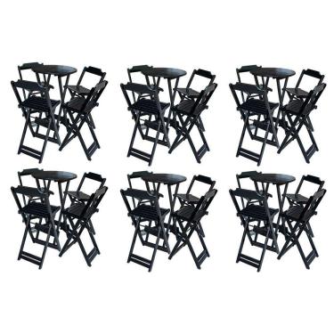 Imagem de Kit 6 Jogos De Mesa Bistrô De Madeira Com 4 Cadeiras Dobravel Preto - Preto