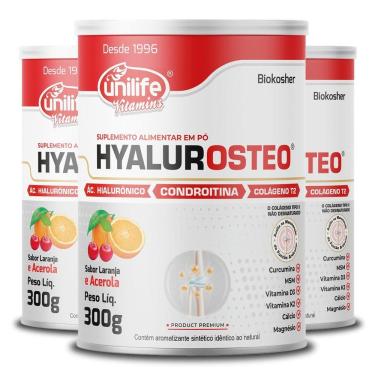 Imagem de Kit 3 Hyalurosteo Condroitina Unilife Laranja Com Acerola 300g