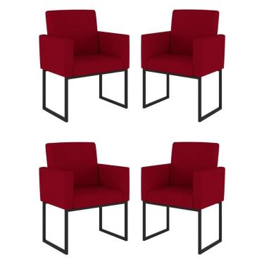 Imagem de Kit 04 Cadeiras Poltrona Decorativa Para Sala Quarto Balaqui Vermelho