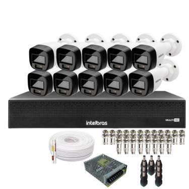 Imagem de Kit 10 Câmeras Intelbras 1120b Full Color, Dvr 16ch Mhdx 1016c  Sem Hd