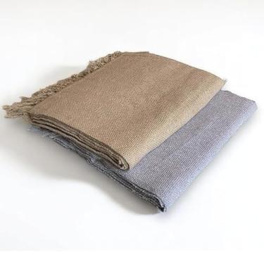 Imagem de Kit 2 Mantas Para Sofá Luxo Terracota 120x210 cm – Decoração e Proteção de Sofá com Detalhes em Franja (Areia/Cinza Neblina)