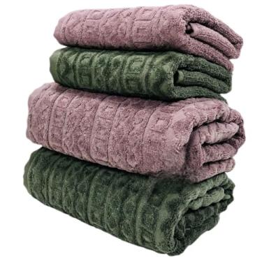 Imagem de Toalha de Banho Gigante, Jogo/Kit 4 Toalhas (2 Banho + 2 Rosto) Macia Algodão Luxo Barra Aveludada Alta Absorção(Sorvete de Uva + Verde)