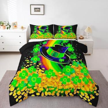 Imagem de jejeloiu Conjunto de edredom infantil, solteiro, com chapéu irlandês tradicional, para meninos e meninas, arco-íris, 1 edredom + 1 fronha