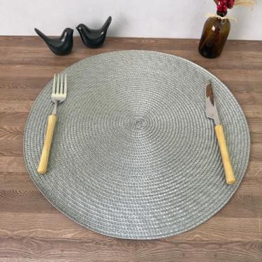Imagem de Lugar Jogo Americano Redondo Mesa Posta Cozinha Jantar Decorativo Sousplat Tramado Flexível (10, Prata)