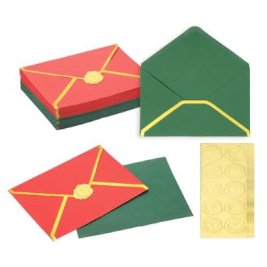 Imagem de PATIKIL 50 envelopes A7, envelopes de convite de borda dourada de 12,7 x 17,78 cm, envelopes de convites de casamento, casamento, aniversário, escritório, verde-escuro/vermelho