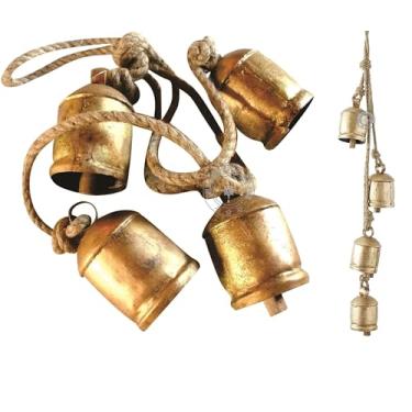 Imagem de Conjunto de 4 sinos de ferro fundido para decoração de Natal, estilo country, rústico, metal rústico, sinos de vaca gigante, decoração de árvore de Natal