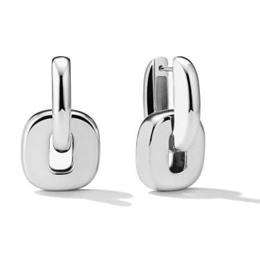 Imagem de NOKMIT Brincos de argola grossos para mulheres, brincos modernos de clipe de papel geométrico em tom de prata 14 K, joias hipoalergênicas de alto polimento para presentes, Medium, Metal, Sem pedra