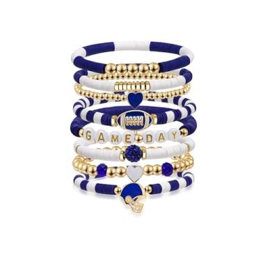 Imagem de ADAIER Pulseira macia empilhável, pulseira de suporte multicamadas para o dia do jogo, presente para pais fãs de futebol americano, One Size, Contas de argila, contas de argila