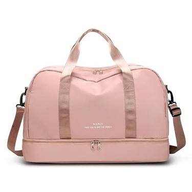 Imagem de Bolsa de Viagem com Compartimento para Sapatos, Cinza e Rosa, Alça Transversal, Mala Esportiva para Academia e Viagens (Rosa)