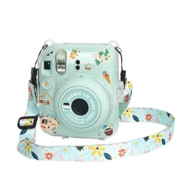 Imagem de Capa transparente compatível com Fuji Instax Mini 12, bolsa de transporte rígida para câmera instantânea Fujifilm Instax Mini 12, capa de PC com bolso para armazenamento de fotos e alça de ombro