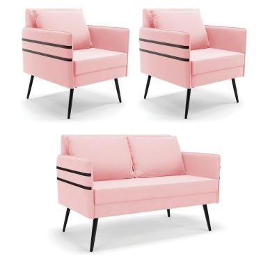 Imagem de Kit 01 Namoradeira E 02 Poltronas Suede Rosa Bebê