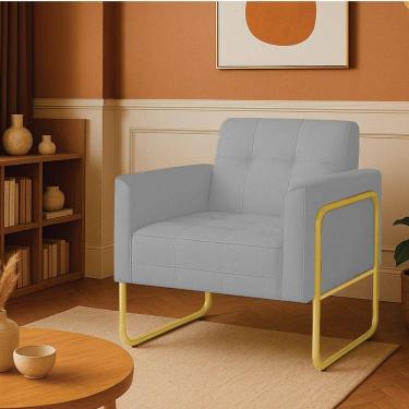 Imagem de Poltrona Sala Industrial Alta Tubo Dourado Elisa Linho D03 - D`rossi Cor Cinza