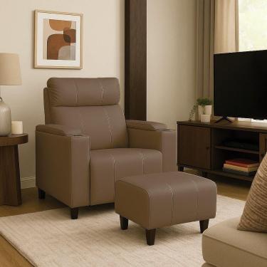 Imagem de Poltrona Do Papai Com Puff Usb E Porta Copos Ravella Sintético R04 - D`rossi Cor Marrom Chocolate