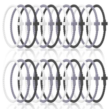 Imagem de Soaoo 24 pulseiras Jesus cruz de silicone trançado empilhável pulseira de borracha de silicone Jesus joia presente para mulheres e homens