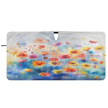 Imagem de Blueangle Pára-brisas com pintura em aquarela colorida - 149.9 cm x 76.2 cm dobrável carro janela frontal blocos para-sol raios UV viseira de sol (47)