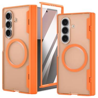 Imagem de Ruky Capa para Z Fold 7 com proteção de dobradiça, capa ZFold 7 com protetor de tela integrado [compatível com MagSafe] Capa protetora translúcida magnética magnética para celular para Galaxy Z Fold 7