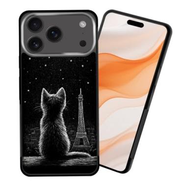 Imagem de CICPLKSE Capa para iPhone 17 Pro, capa protetora fina de borracha antiderrapante com absorção de choque para iPhone 17 Pro 6,3 polegadas 2025, estrelas observando gatos por torre