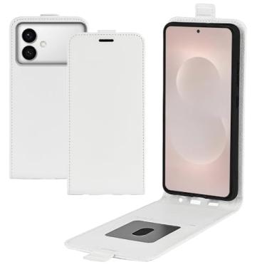 Imagem de XZDWH Capa para Samsung Galaxy S26 Edge, capa de telefone flip vertical fina de couro PU capa protetora com fecho magnético com compartimento para cartão (branca)