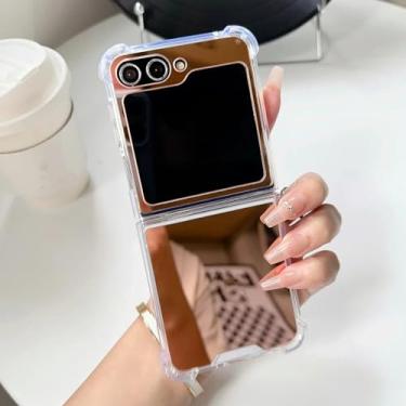 Imagem de Capa espelhada fashion para Samsung Galaxy Z Flip 5 6 7 5g Flip6 Flip7, capa protetora cosmética com espelho, dourada (para Samsung Z Flip 7/Acobreada)