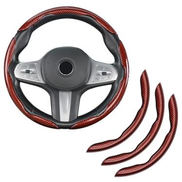 Imagem de Temmis Capa de volante de fibra de carbono para carro, design fino segmentado e borboleta, protetor universal de 99% para roda de carro - vermelho
