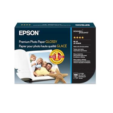Imagem de Epson Papel fotográfico premium S041727, 30 kg, alto brilho, 10 x 15 (pacote com 100 folhas), branco
