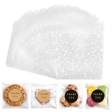 Imagem de Zezzxu 400 sacos autoadesivos para biscoitos com adesivos de agradecimento, sacos de plástico de celofane, sacos de petiscos para embalagem de lembrancinhas de festa de doces (10 x 10 cm)