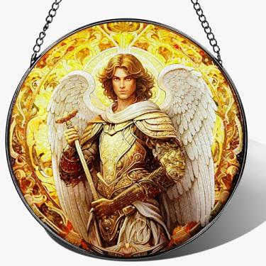Imagem de Ornamento de captador de sol de vitral de arcanjo de 20 cm, decoração de vitrais, ornamento religioso, decoração religiosa para festas — presentes cristãos, presentes religiosos, presente de Natal