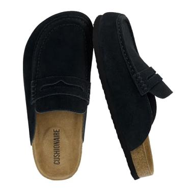 Imagem de CUSHIONAIRE Tamanco feminino de couro legítimo Fondu, confortável, sem cadarço, com detalhe de tira e palmilha de espuma viscoelástica, Preto, 40