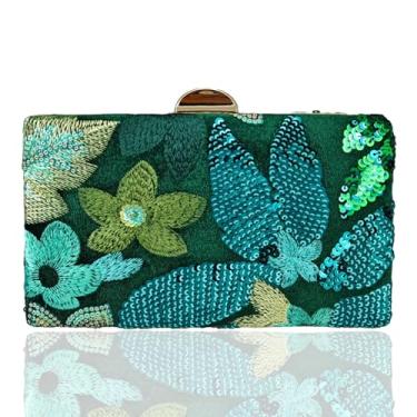 Imagem de YAPAIOU Bolsa feminina com contas para noite formal clutch para festas de casamento e coquetéis, Verde