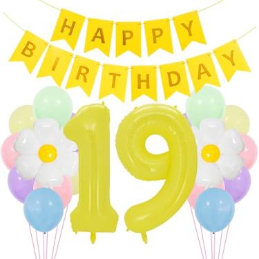 Imagem de Balões de decoração de aniversário de 19 anos amarelos menino feliz 19 kit guirlanda de balões de festa de aniversário de 19 anos com balão amarelo macaYellow 19 balões amarelos 19 anos de idade