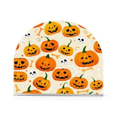 Imagem de JUZIHAI Suporte de guardanapo de rosto esculpido de Halloween para mesa dispensador de guardanapo em pé de acrílico suporte de lenços de mesa independente para cozinha sala de jantar bar festa