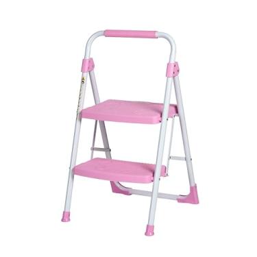 Imagem de DEZEX Escada rosa dobrável de 2 degraus, escada com pega, banqueta para adultos, ergonômica, dobrável, banqueta dobrável de 2 degraus com pedal antiderrapante, multiuso para uso doméstico e cozinha